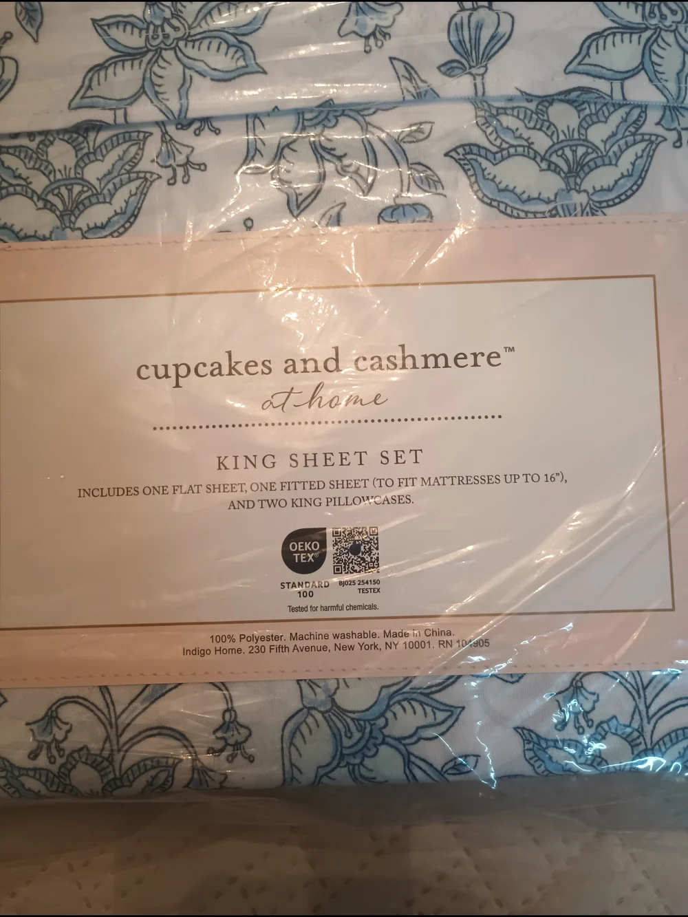 Cupcakes and Cashmere At Home Sheet Set Blue Floral on White King